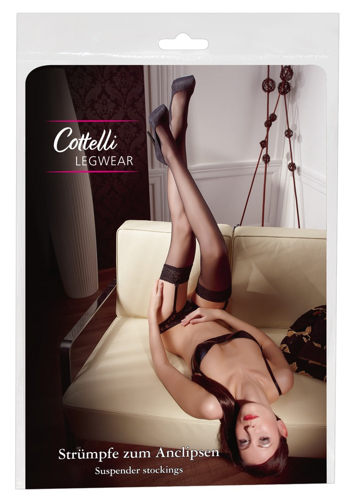 Cottelli Strapsstrümpfe mit 7 cm Spitzenabschluss, Schwarz