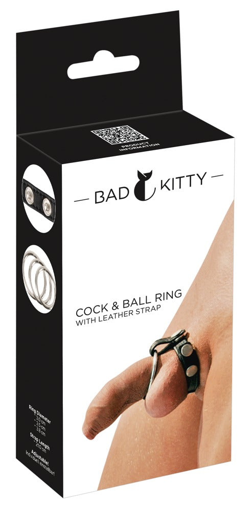 Bad Kitty Penis-/Hodenriemen mit 3 Penisringen aus Lederimitat