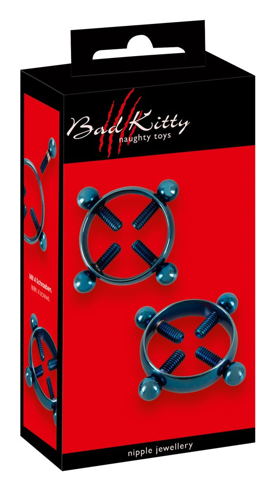 Bad Kitty Nippelklemmen aus Edelstahl in Piercing-Optik, blau