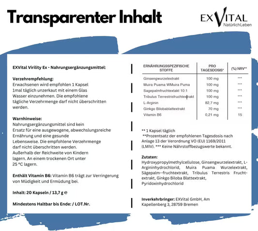 Virility Ex – Nahrungsergänzungsmittel, 20 Kapseln