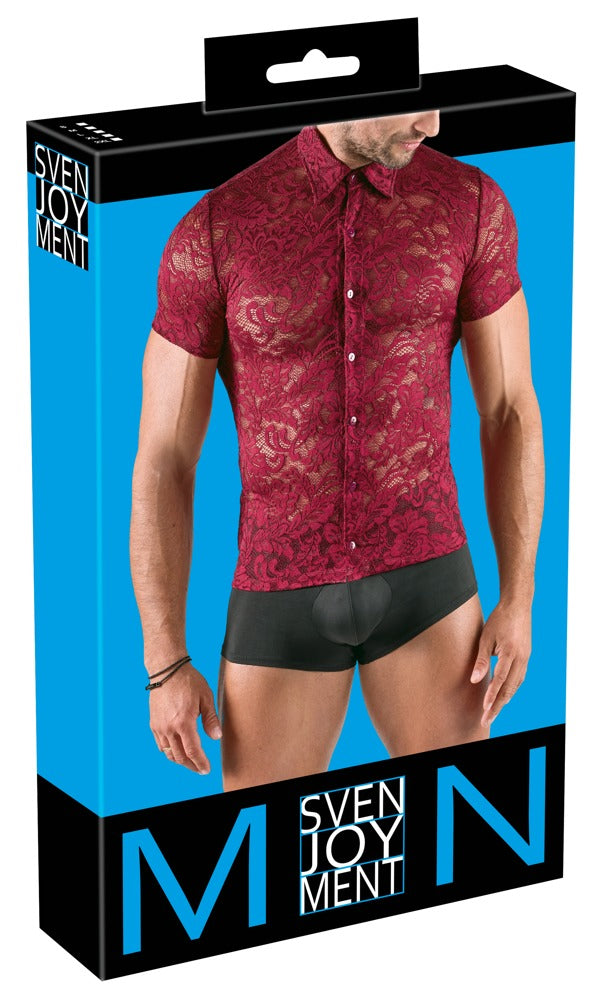 SVENJOYMENT Herren-Hemd aus floraler Spitze, Dunkelrot