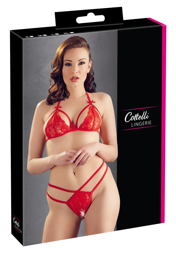 COTTELLI Spitzen-Set mit Ouvert-String, Rot