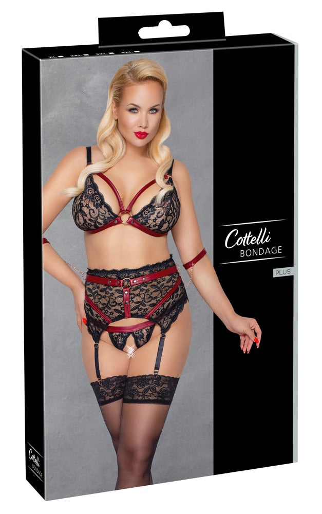 Cottelli Bondage-Set mit Soft-BH, Strapsgurt und Armfesseln