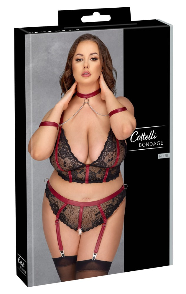 Cottelli Bondage-Set mit Longline-BH, Halsband und Armfesseln