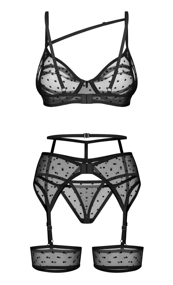 OBSESSIVE BH-Set mit Strapsgürtel, Punkte-Design
