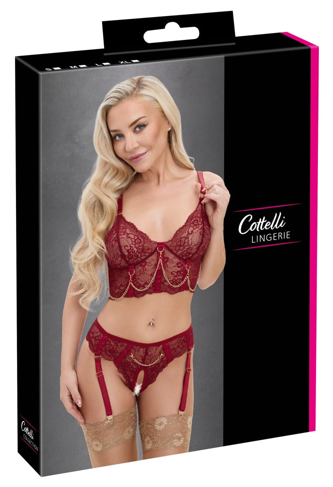 Cottelli LINGERIE Longline-BH-Set mit Schmuckketten, dunkelrot