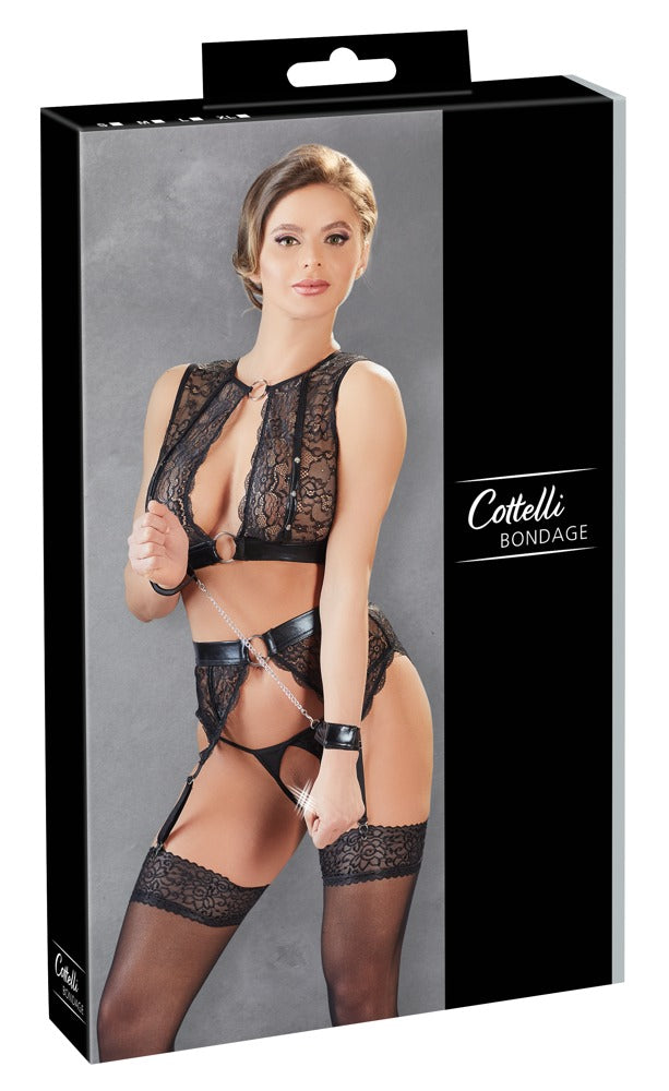Cottelli Bondage-Top-Set aus Wetlook und Spitze mit Handfesseln