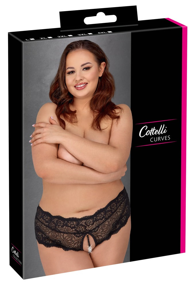 Cottelli Slip ouvert aus floraler Spitze mit Perlen-Schrittkette