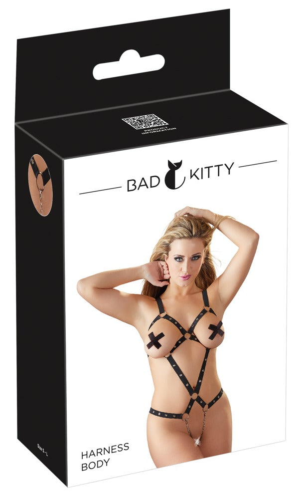 Bad Kitty Riemen-Body ouvert mit Nieten und Metallketten