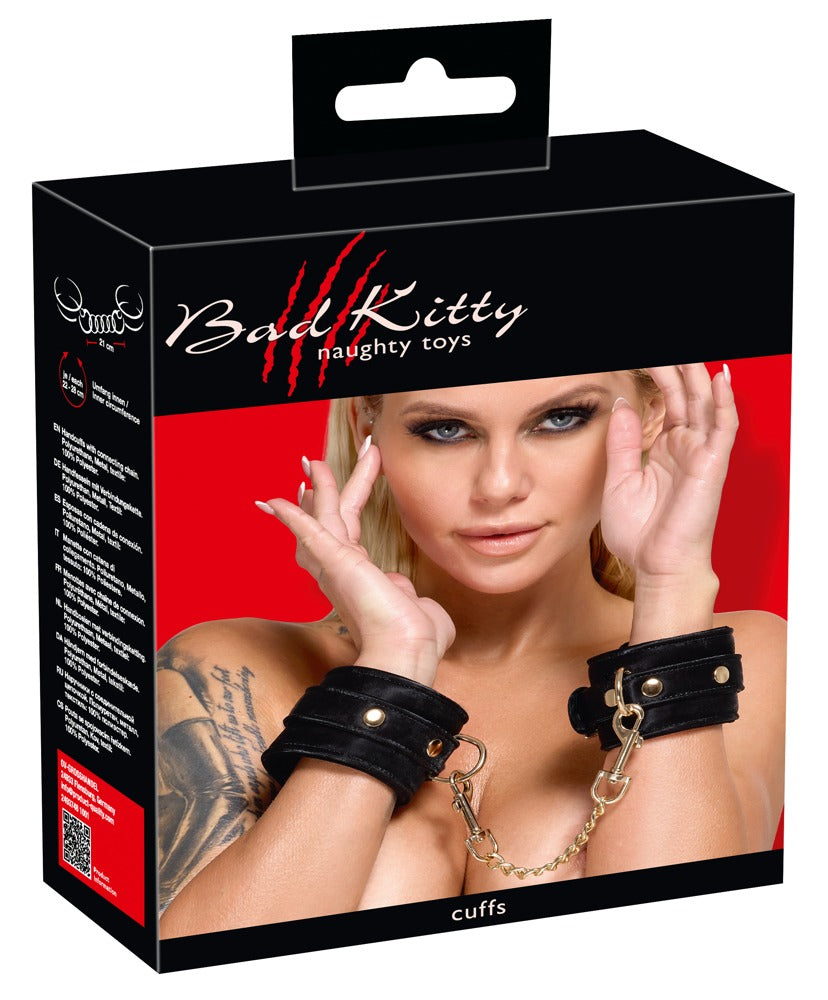 Bad Kitty Handfesseln Velvet mit Karabinerkette, schwarz