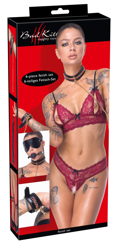 Bad Kitty Fessel-Set 6-teilig Chain mit Knebel und Leine