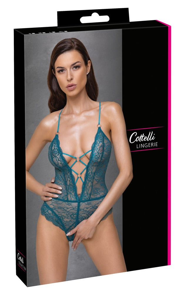 COTTELLI Spitzen-Body in Petrol mit Ringen