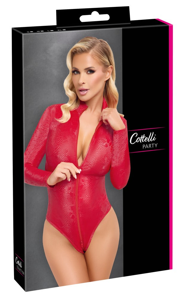 Cottelli Langarm-Body in Schlangen-Optik, Rot