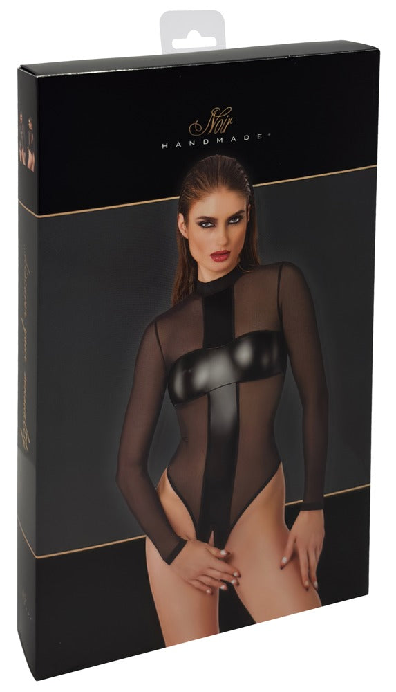 NOIR Langarm-Body ouvert mit Wetlook-Streifen