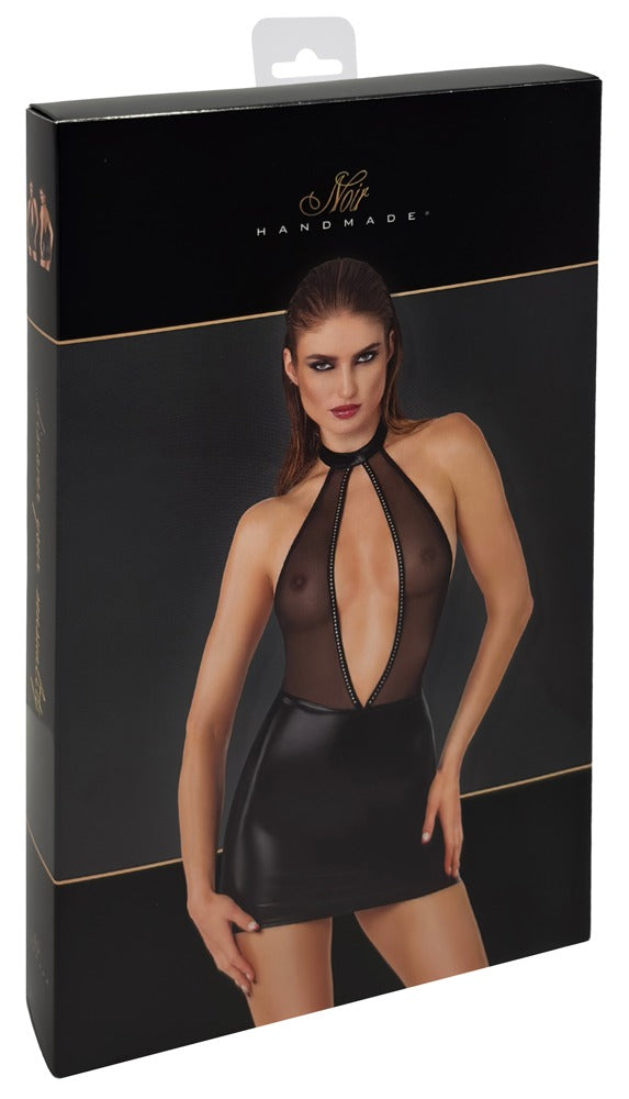 NOIR Wetlook-Minikleid mit Powernet-Top