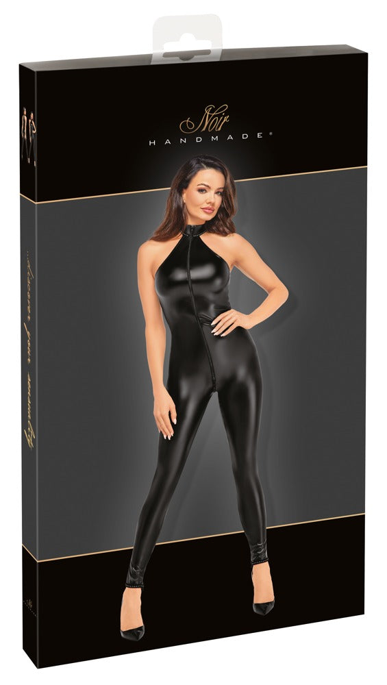 NOIR Wetlook-Overall mit Strass
