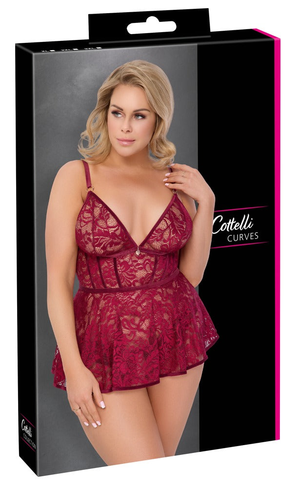 Cottelli Babydoll und Slip aus Spitze mit Herz-Anhängern, Rot