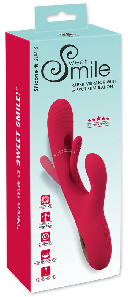 Sweet Smile Rabbit Vibrator with G-Spot Stimulation und Flicking-Tongue, rot