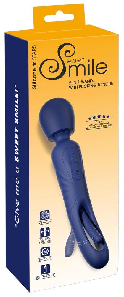 Sweet Smile 2in1 Wand with Flicking Tongue beidseitig, blau