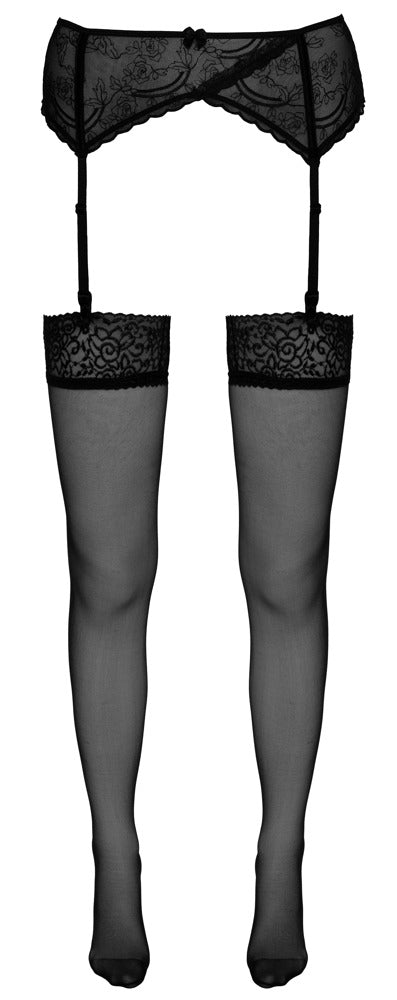 Cottelli Strapsstrümpfe mit 7 cm Spitzenabschluss, Schwarz