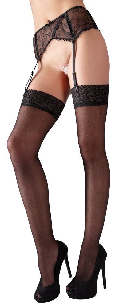 Cottelli Strapsstrümpfe mit 7 cm Spitzenabschluss, Schwarz