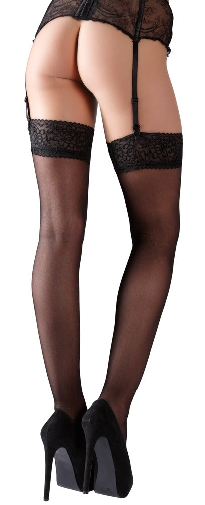 Cottelli Strapsstrümpfe mit 7 cm Spitzenabschluss, Schwarz