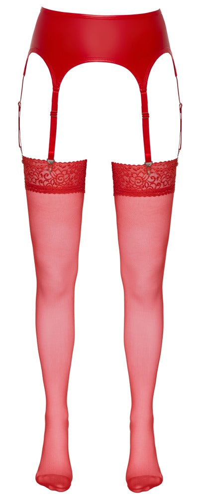 Cottelli Strapsstrümpfe mit 7 cm Spitzenabschluss, Rot