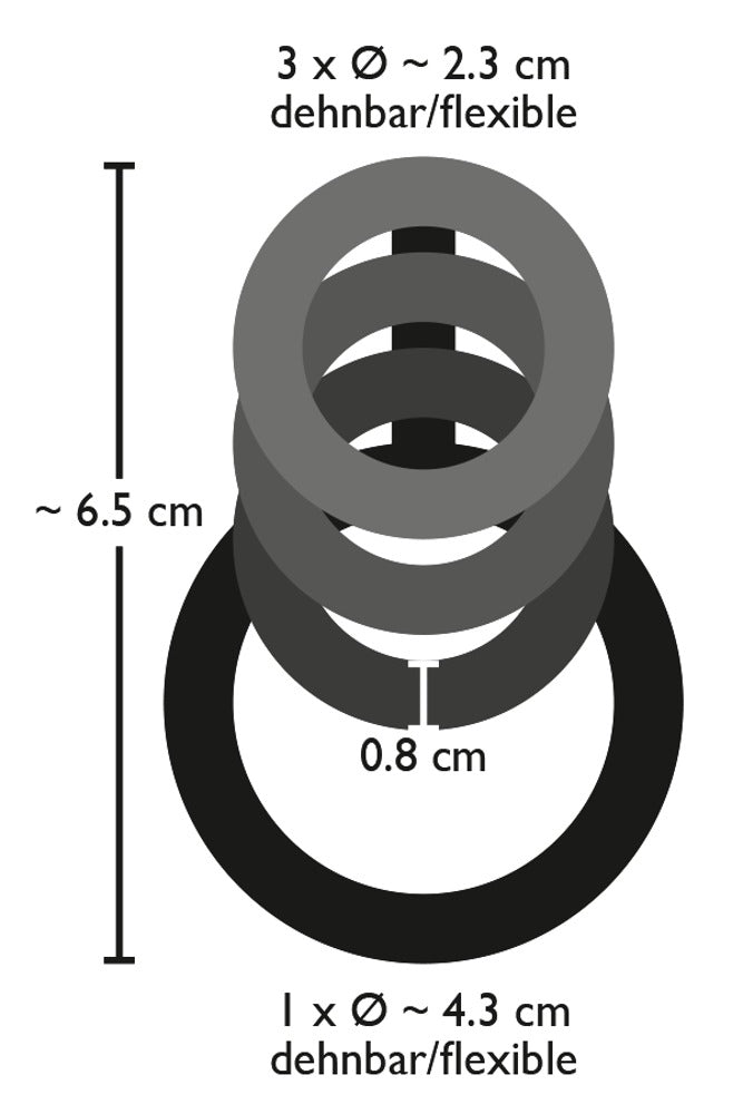 Bad Kitty Penis-/Hodenring-Set 4-teilig mit Verbindungssteg