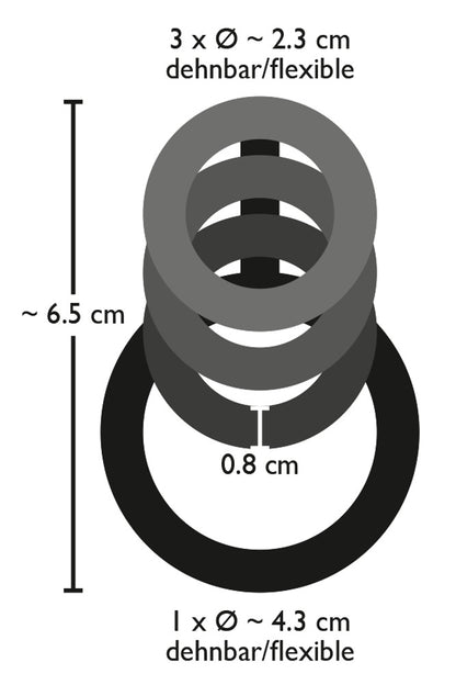 Bad Kitty Penis-/Hodenring-Set 4-teilig mit Verbindungssteg