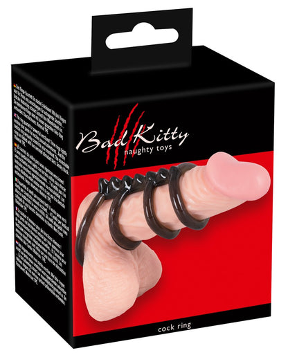 Bad Kitty Penis-/Hodenring-Set 4-teilig mit Verbindungssteg