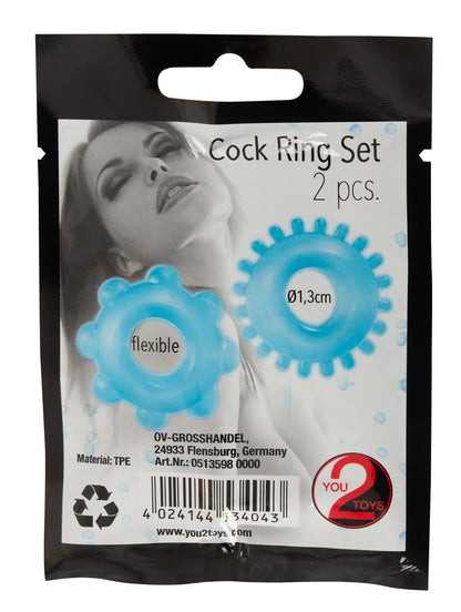 You2Toys Penisring-Set 2-teilig mit Noppen, transparent-blau