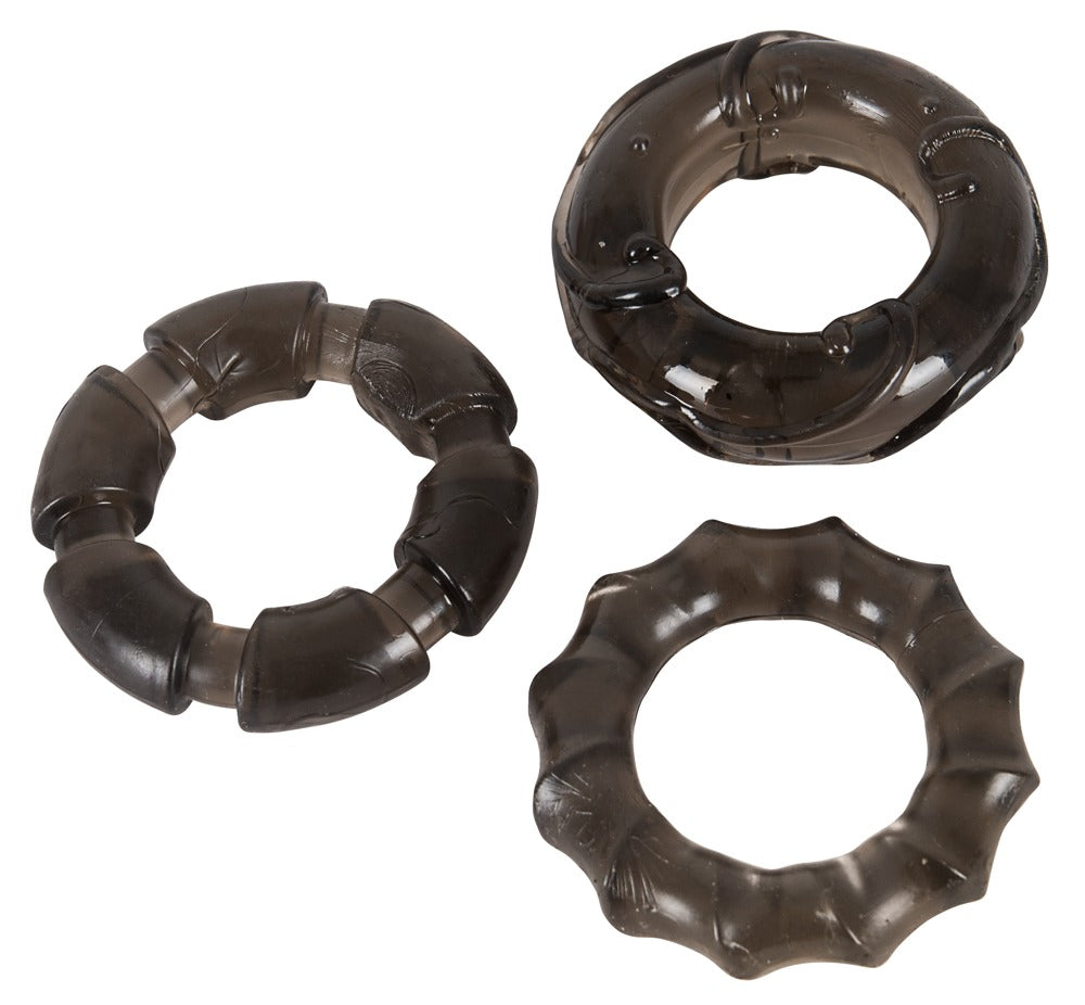 You2Toys Stretchy Cock Rings Trio mit Reizstruktur, rauchschwarz
