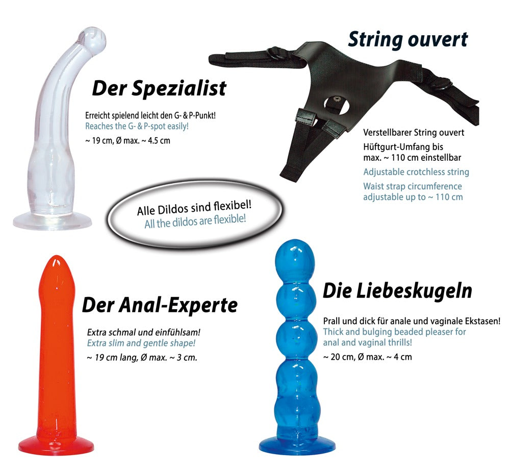 You2Toys Strap-on Colour Umschnall-String mit 3 Dildos mit Standfuß