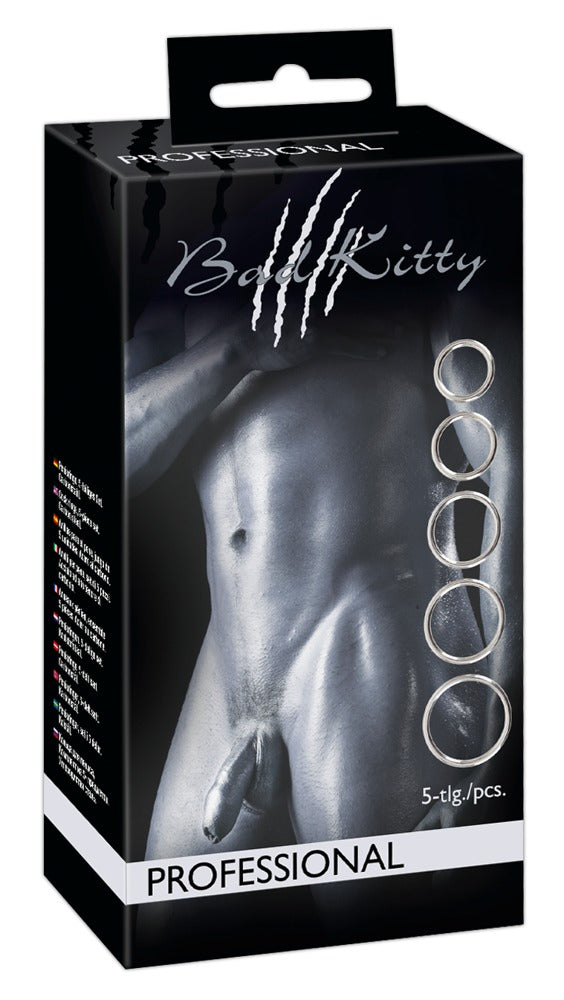Bad Kitty Penis-/Hodenring-Set 5-teilig aus Carbonstahl