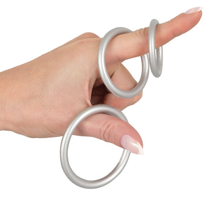 You2Toys Penis-/Hodenring-Set 3-teilig in Metall-Optik aus Silikon