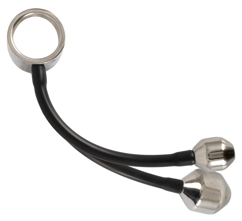 You2Toys Metall-Penisring mit 2 Plug-Gewichten an Silikonbändern