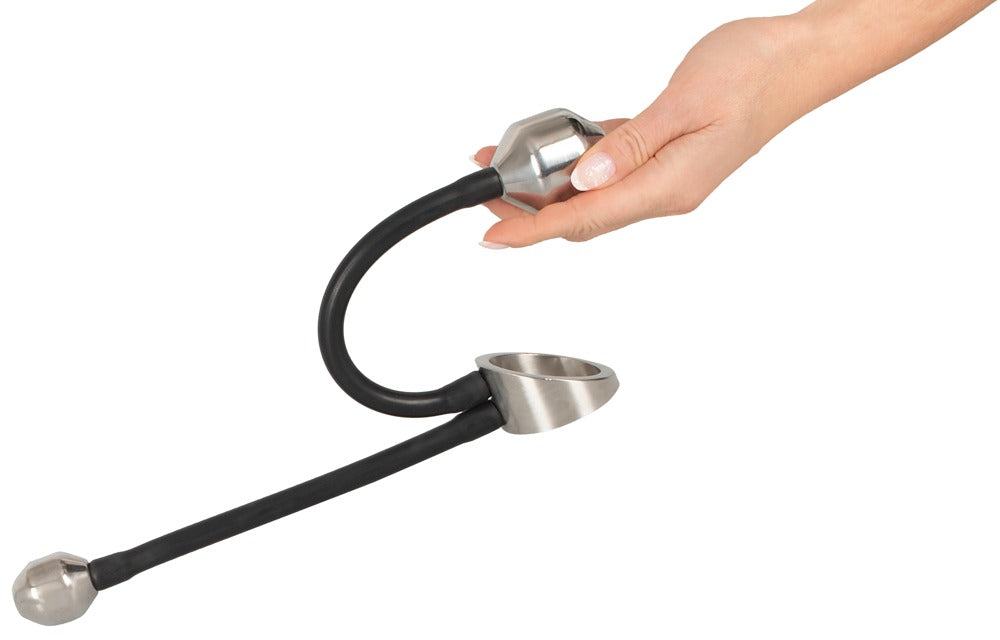 You2Toys Metall-Penisring mit 2 Plug-Gewichten an Silikonbändern