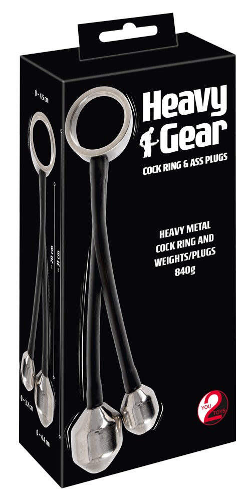 You2Toys Metall-Penisring mit 2 Plug-Gewichten an Silikonbändern