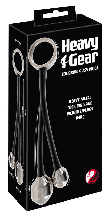 You2Toys Metall-Penisring mit 2 Plug-Gewichten an Silikonbändern