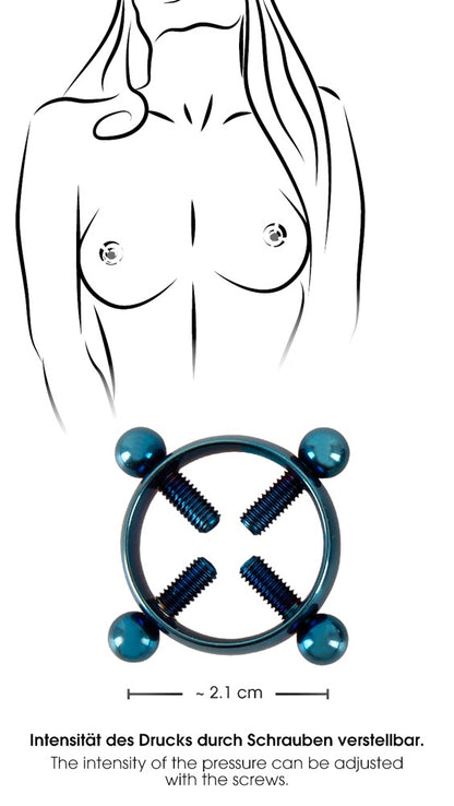 Bad Kitty Nippelklemmen aus Edelstahl in Piercing-Optik, blau