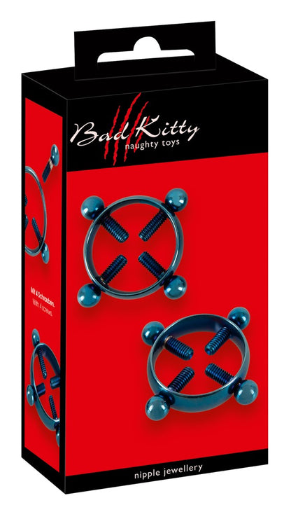 Bad Kitty Nippelklemmen aus Edelstahl in Piercing-Optik, blau