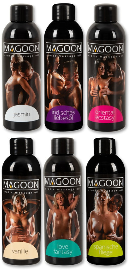 Magoon Massageöl Set (6 Sorten) – 6 × 100 ml