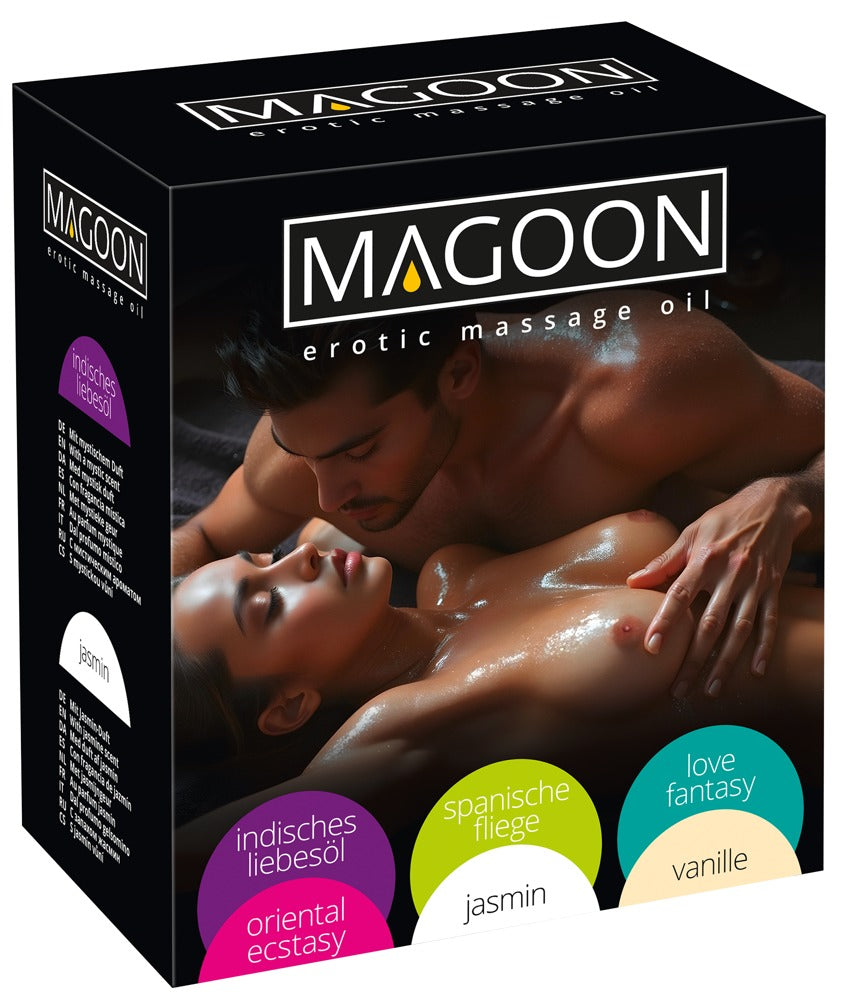 Magoon Massageöl Set (6 Sorten) – 6 × 100 ml