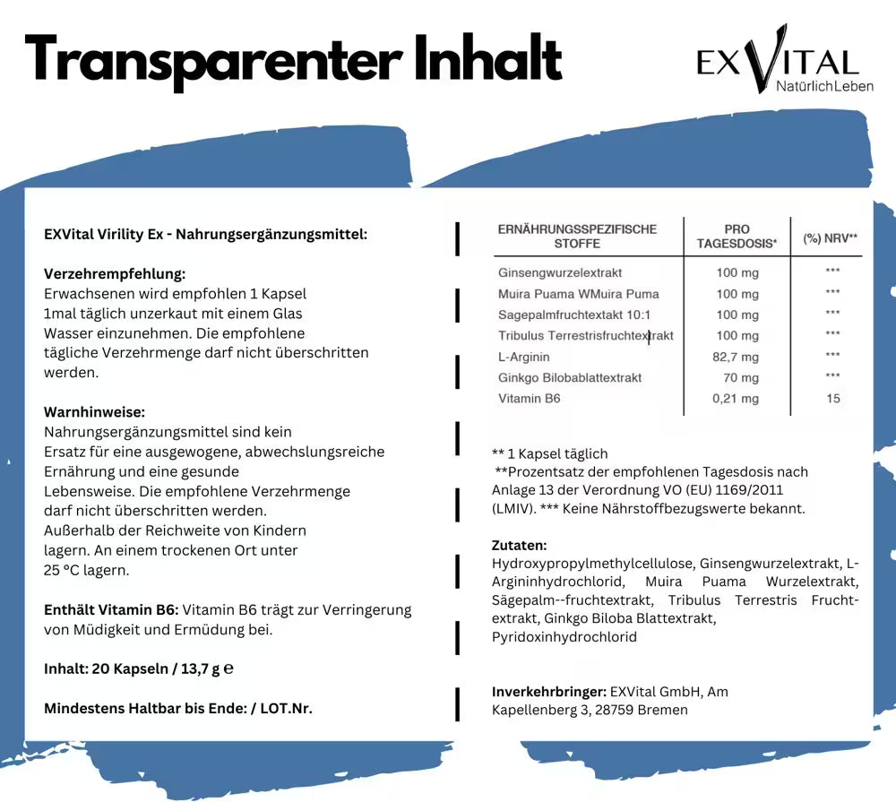 Virility Ex – Nahrungsergänzungsmittel, 20 Kapseln