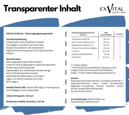 Virility Ex – Nahrungsergänzungsmittel, 20 Kapseln