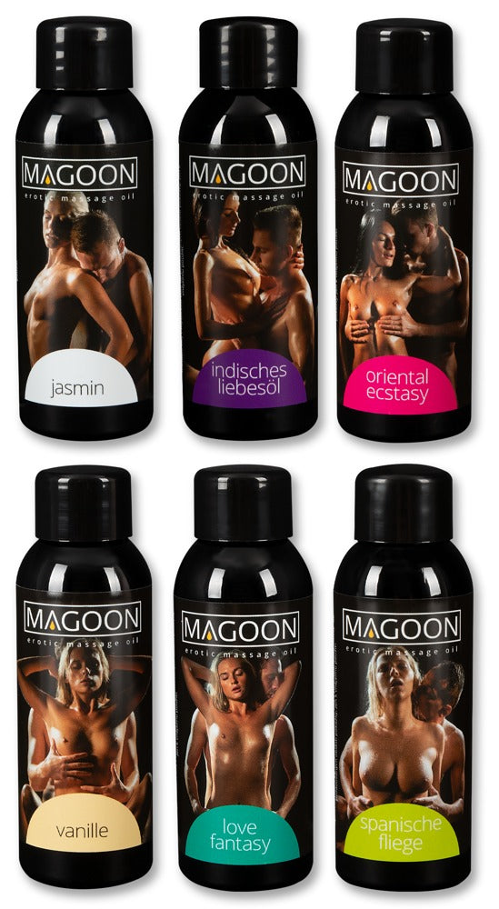 Magoon Massageöl Set (6 Sorten) – 6 × 50 ml