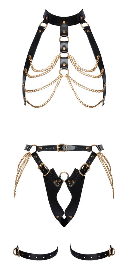 ZADO Leder-Harness-Set mit Kettenbesatz