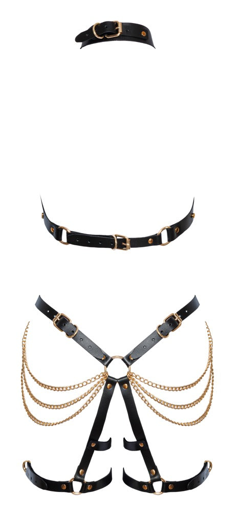 ZADO Leder-Harness-Set mit Kettenbesatz