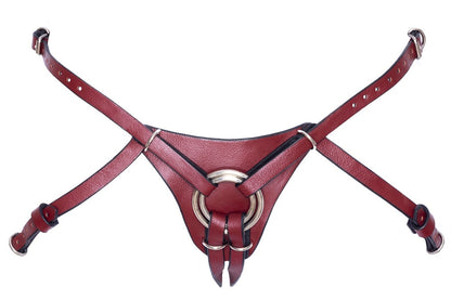 ZADO Strap-on-Harness aus Leder in Deep Red