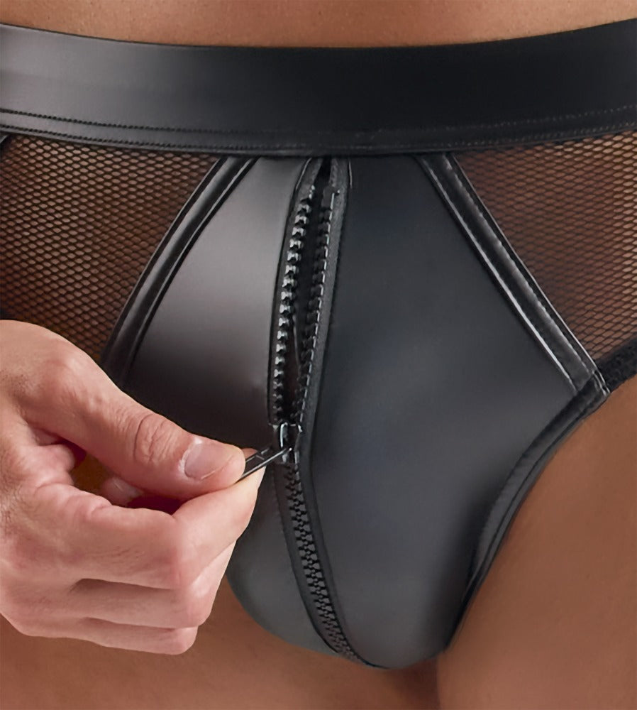 SVENJOYMENT Herren-Wetlook-Slip mit Netz und Zip